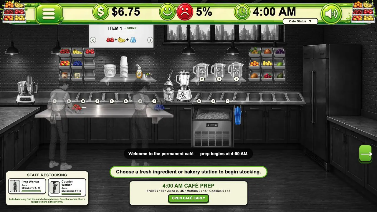 Mutha Earth café level showing the expanded service counter, employees and ingredient stations